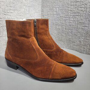 Corrente 1547 Men's Size 9 US Tabac Suede Lizard Print Side Zipper Cap Toe Boots